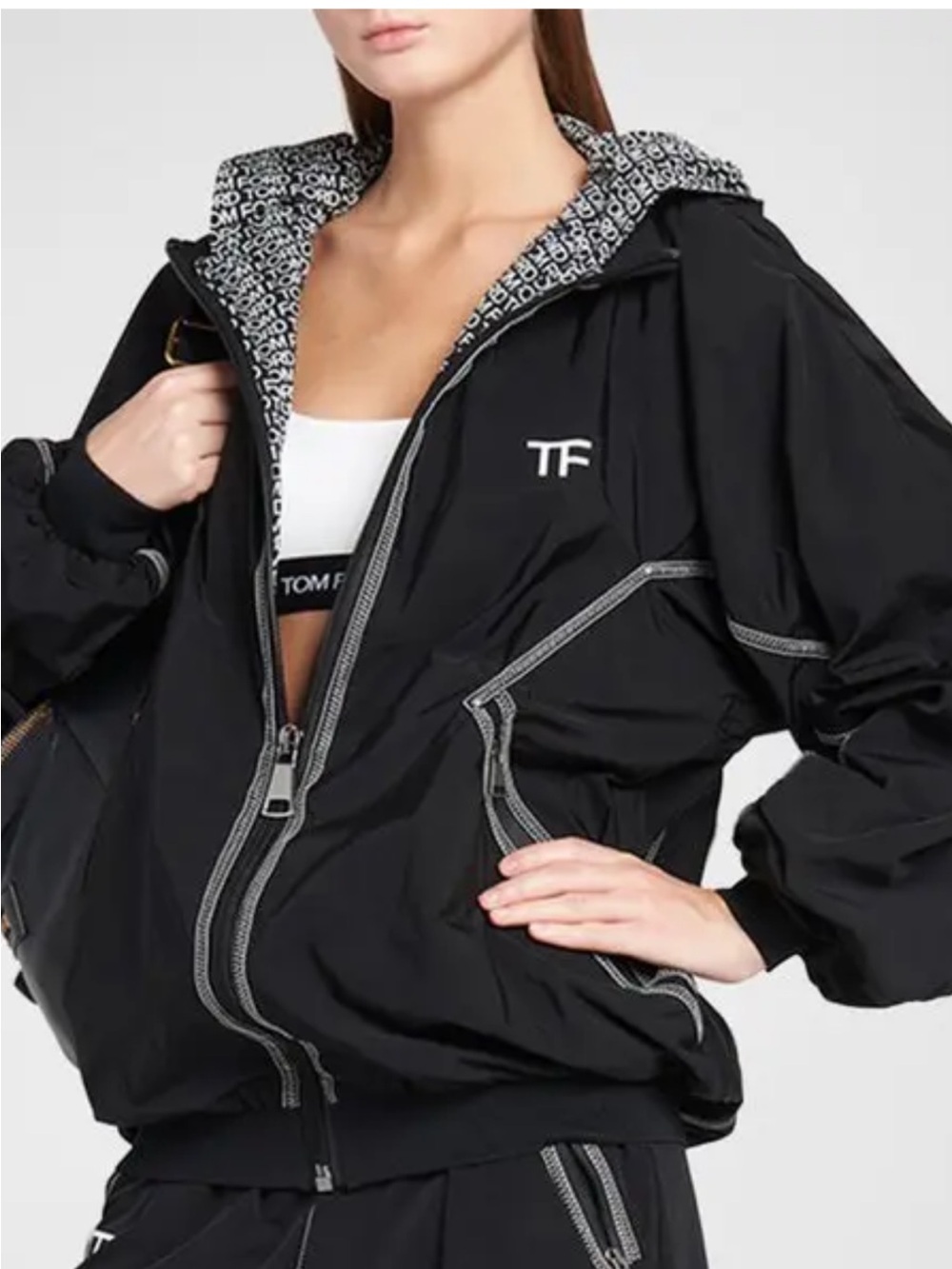 Tom Ford Women's Black Hooded Windbreaker Jacket. Perfect condition